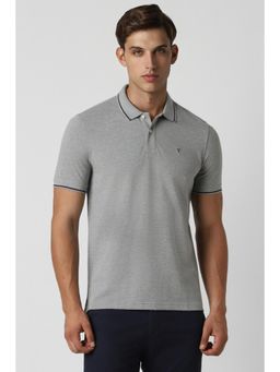Van Heusen - Men Grey Textured Collar Neck Polo T-Shirt