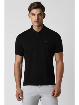 Van Heusen - Men Black Solid Collar Neck Polo T-Shirt