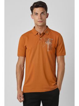 Van Heusen - Men Orange Solid Collar Neck Polo T-Shirt
