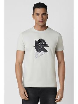 Van Heusen - Men Grey Printed Crew Neck T-Shirt