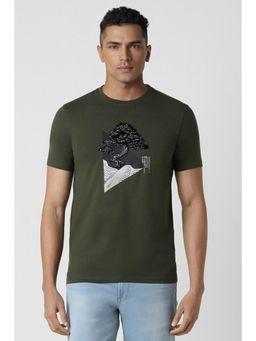 Van Heusen - Men Olive Printed Crew Neck T-Shirt