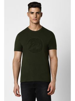 Van Heusen - Men Olive Textured Crew Neck T-Shirt