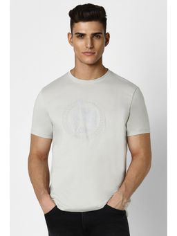 Van Heusen - Men Grey Embroidered Crew Neck T-Shirt