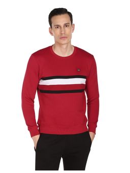 Arrow - Sports Men Red Crew Neck Brand Taped Sweatshirt