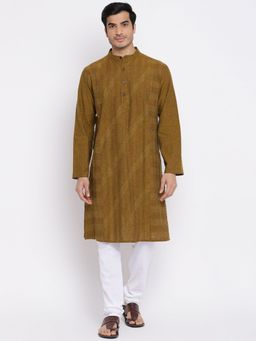 Fabindia - Olive Cotton Pintucks Long Kurta