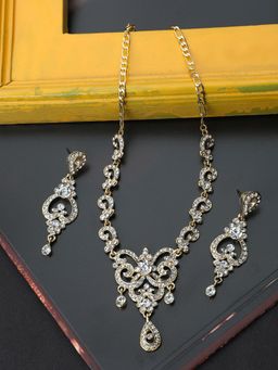 Anika's Creations - Anika's Creation Floral Design Gold Plated Stone Studded Necklace Set For Woman
