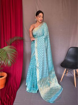 EXCLUSIVA - Blue Woven Banarasi Saree with Unstitched Blouse
