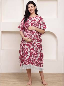 Secret Wish - Pink Secret Wish Pink Floral Rayon Maternity Kaftan