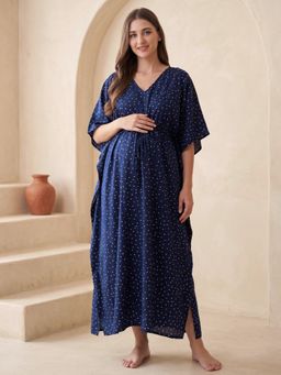 Secret Wish - Navy Blue Secret Wish Navy Blue Polka Dots Rayon Maternity Kaftan