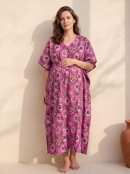 Secret Wish - Pink Secret Wish Pink Floral Cotton Maternity Kaftan