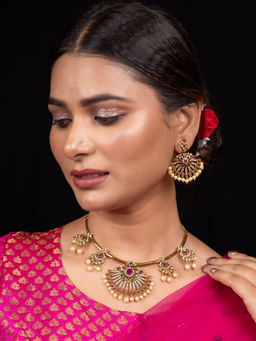 Niscka - Multi-Color Stones Pearls 24K Gold-Plated Jewellery Set