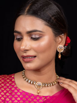 Niscka - Multi-Color 24K Gold-Plated Flower Design Kundan Jewellery Set