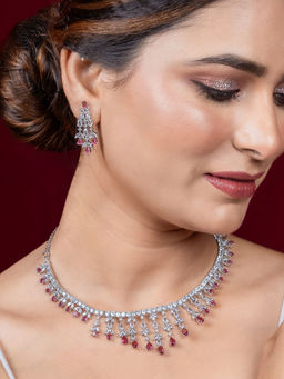 Niscka - Pink American Diamond Zircon Jewellery Set