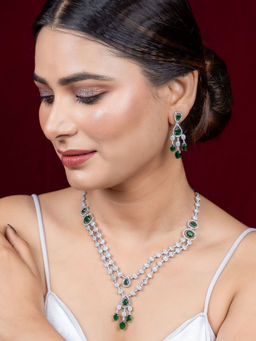 Niscka - American Diamond Zircon Green Emerald Necklace Set
