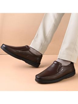 Valentino - Men Premium Leather Brown Formal Slip-On Loafer Shoes