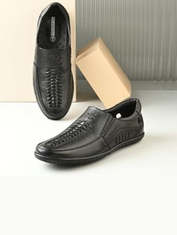 Valentino - Men Premium Leather Black Slip-On Formal Loafer Shoes