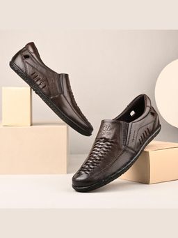 Valentino - Men Premium Leather Brown Slip-On Formal Loafer Shoes