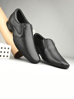 Valentino - Men Premium Leather Black Slip-On Formal Loafer Shoes