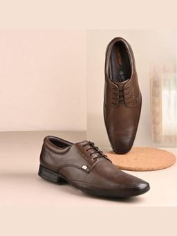 Valentino - Men Premium Leather Brown Lace-Up Formal Derby Shoes