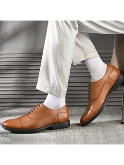 Valentino - Men Premium Leather Tan Formal Oxford Shoes