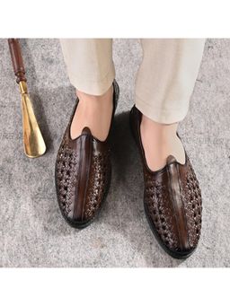 Valentino - Men Premium Leather Ethnic Handwoven Slip-On Loafers