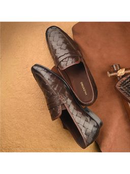 Valentino - Genuine Leather Woven Slip-On Loafers for Men with Nulite Sole