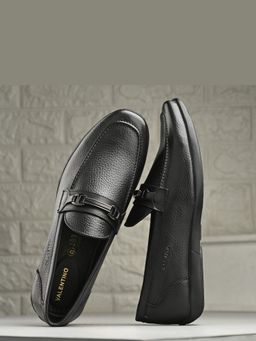 Valentino - Men Premium Leather Black Slip-On Formal Loafer Shoes
