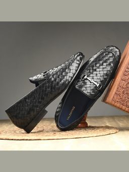Valentino - Genuine Leather Woven Slip-On Loafers for Men with Nulite Sole