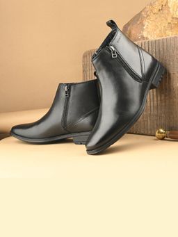 Valentino - Men Premium Leather Black Formal Ankle Zipper Boot