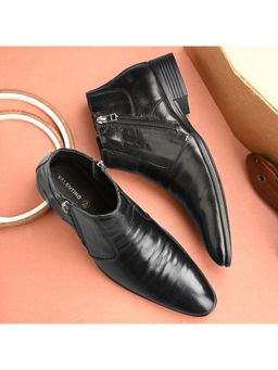 Valentino - Men Premium Leather Black Formal Ankle Dual Side Zipper Boot