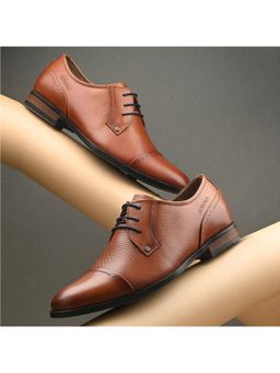 Valentino - Men Premium Leather Cognac Lace-Up Formal Derby Shoes