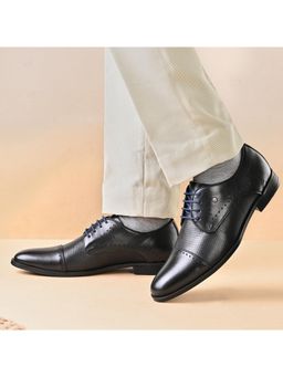 Valentino - Men Premium Leather Black Cap Toe Formal Shoes