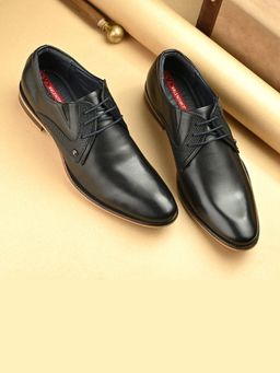 Valentino - Men Premium Leather Black Lace-Up Formal Derby Shoes