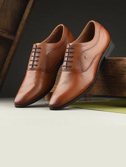Valentino - Men Premium Leather Tan Lace Up Formal Oxford Shoes
