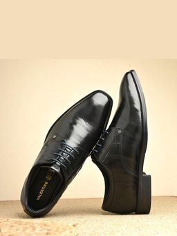 Valentino - Men Premium Leather Black Lace-Up Formal Derby Shoes