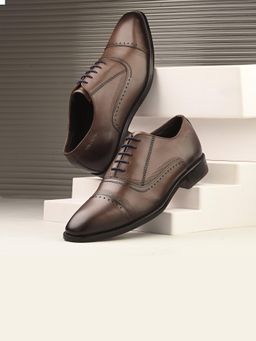 Valentino - Men Premium Leather Brown Lace-Up Formal Derby Shoes