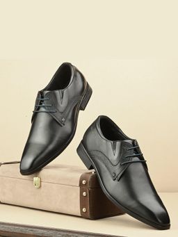 Valentino - Men Premium Leather Black Lace-Up Formal Derby Shoes