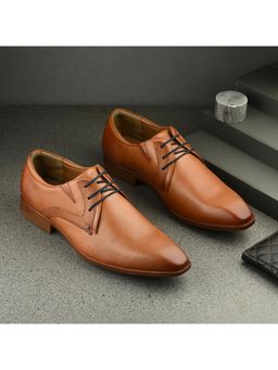 Valentino - Men Premium Leather Tan Lace-Up Formal Derby Shoes