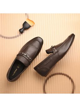 Valentino - Men Premium Leather Brown Slip On Loafer Shoes