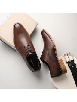 Valentino - Men Premium Leather Brown Lace-Up Formal Derby Shoes