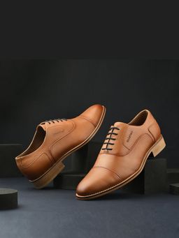 Valentino - Men Premium Leather Cognac Lace-Up Formal Derby Shoes