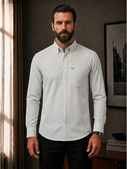 Perch - Grey Striped Slim Fit Cotton Shirt