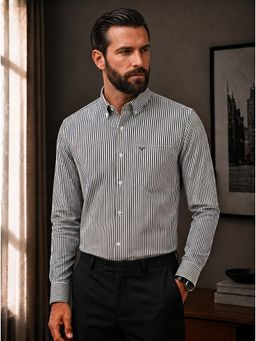 Perch - Black Striped Slim Fit Cotton Shirt