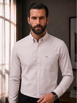 Perch - Brown Striped Slim Fit Cotton Shirt