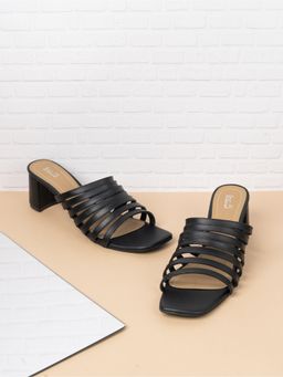 Inc.5 - Womens Black Party Wear Striped Square Toe Heels