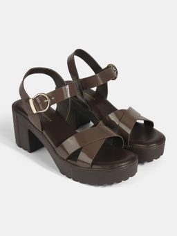 Lemon & Pepper - Brown Block Sandal Heels