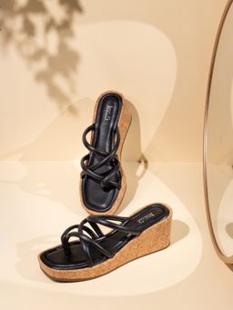 Inc.5 - Womens Black Ethnic Striped Square Toe Wedges Heels