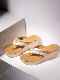 Inc.5 - Womens Beige Party Wear Embellished Round Toe Wedges Heels