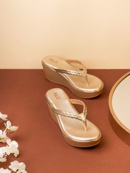 Inc.5 - Womens Golden Party Wear Solid Round Toe Wedges Heels