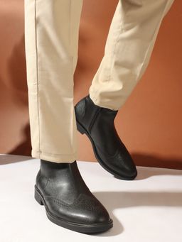 Carlton London - Solid Black Slip-On Round Toe Men Chelsea Boots